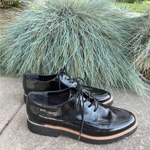 Franco Sarto Cyber Black Patent Leather Oxford Lace Up Shoes Loafer Comfy 10